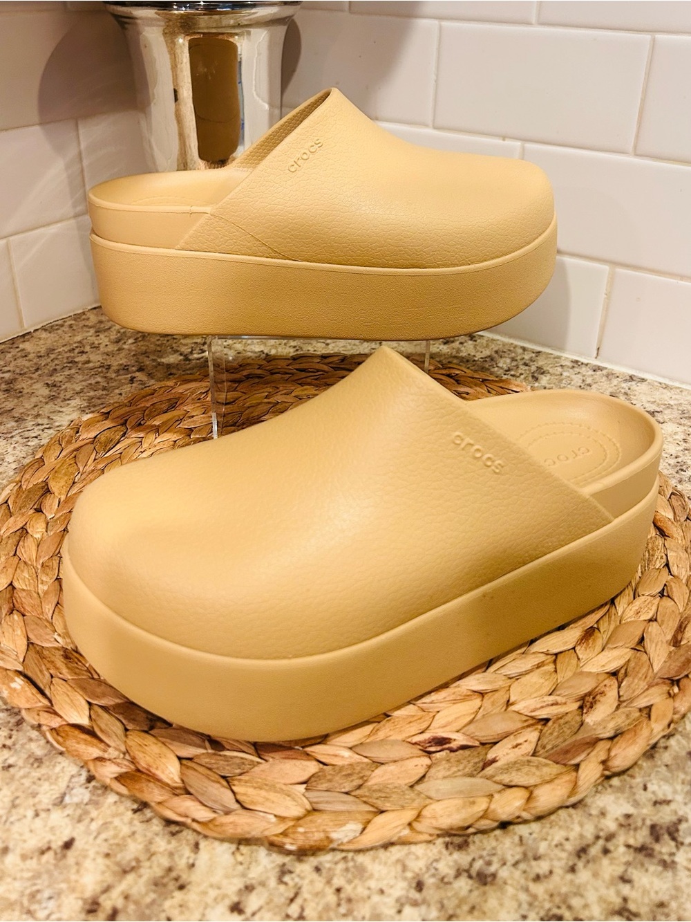 CROCS Dylan Platform Clog Mules in Beige